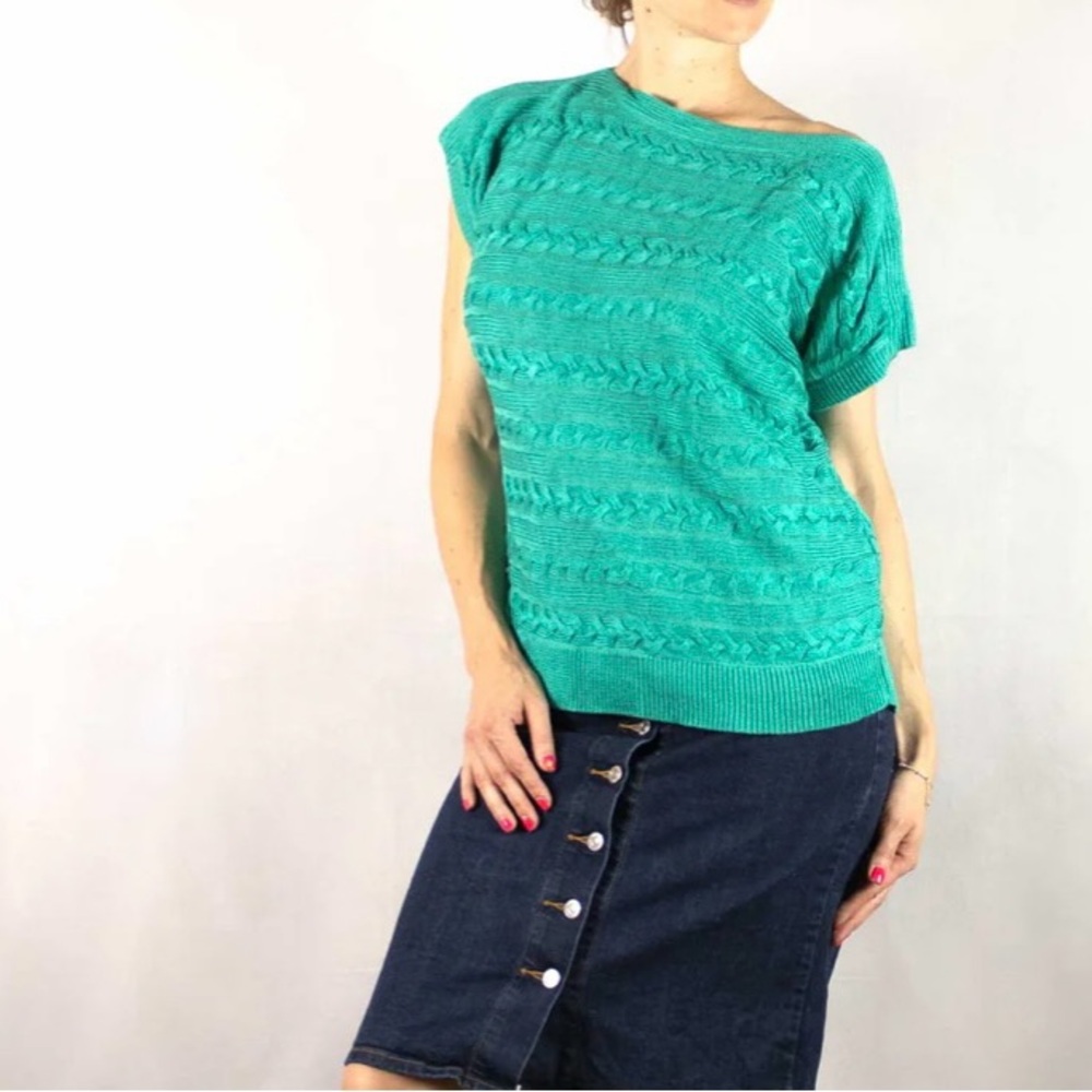Lauren Ralph Lauren Green Short Sleeve Cable Knit‎ Tunic Sweater Size S